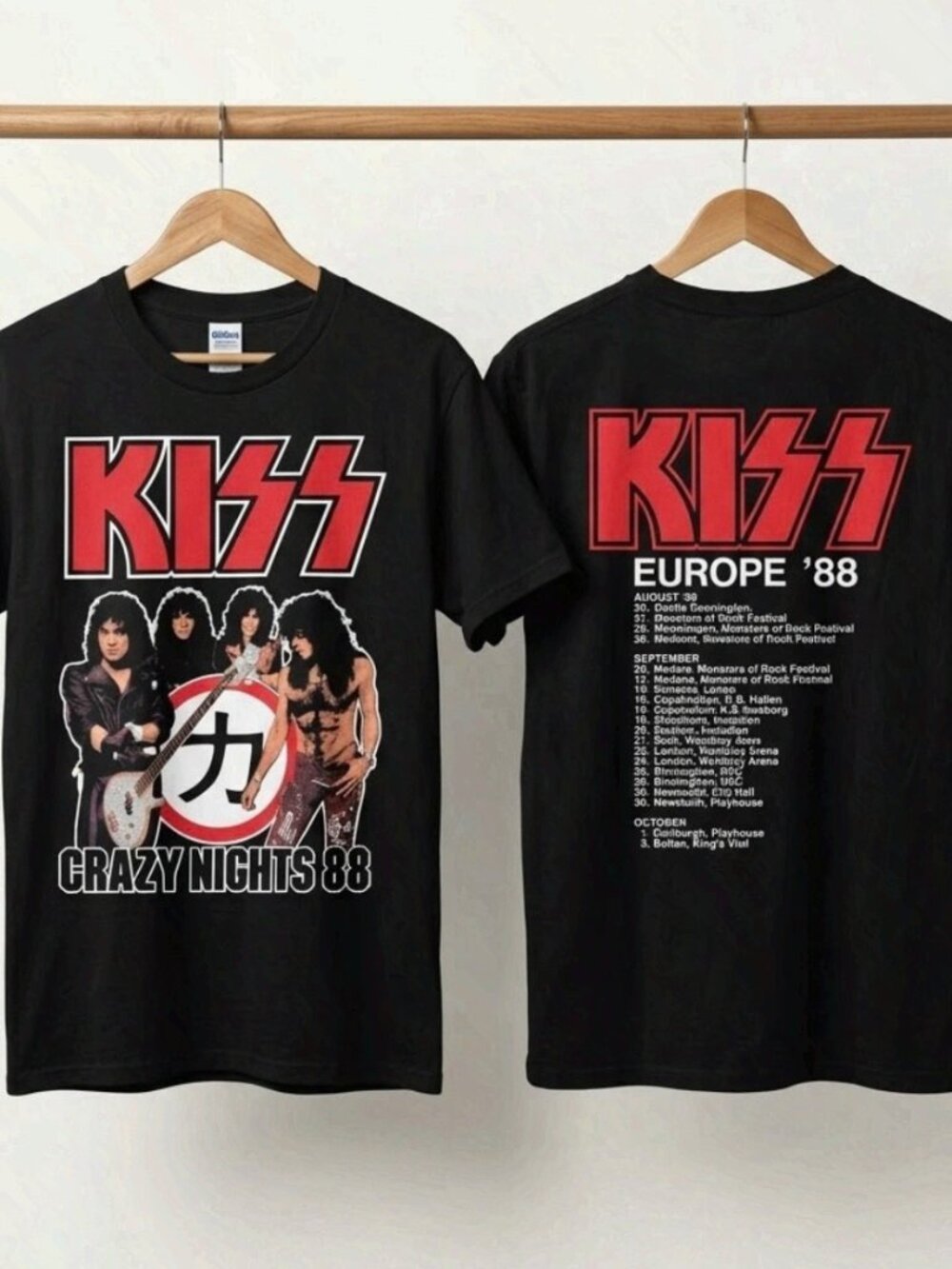 Vintage Kiss 1988 Crazy Nights Merch T-shirt Double Side Europe Tour Reprint